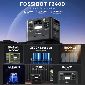 חדש 2hrs מהר תשלום Fossibot F2400 נייד תחנת הכוח 2048Wh/51.2 V בטוח LiFePO4 השמש מחולל כוח 1100W מקס כוח קלט
