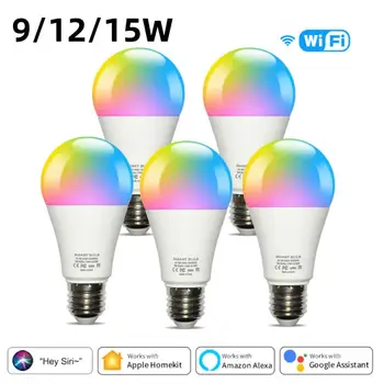 1/3/5PCS Homekit חכם הנורה 9/12/15W E27 RGB CW ניתן לעמעום אור קסם אלקסה הבית של Google שליטה הקולית Siri LED טיימר המנורה