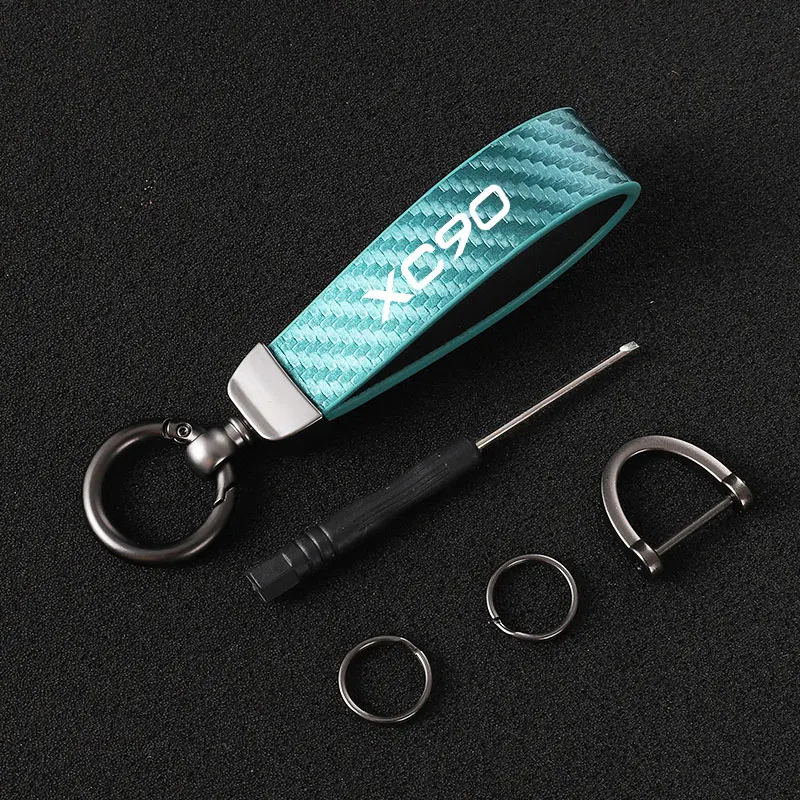 צבע סיבי פחמן מחזיק מפתחות המכונית סטיילינג מותאם אישית סיבוב פרסה טבעת מפתח עבור וולוו XC90 מחזיק מפתחות המכונית accesorios
