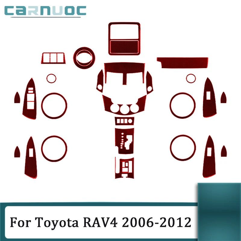 עבור טויוטה RAV4 2006 2007 2008 2009 2010 2011 2012 חלקים שונים סיבי פחמן אדום מדבקות רכב פנים אביזרים דקורטיביים