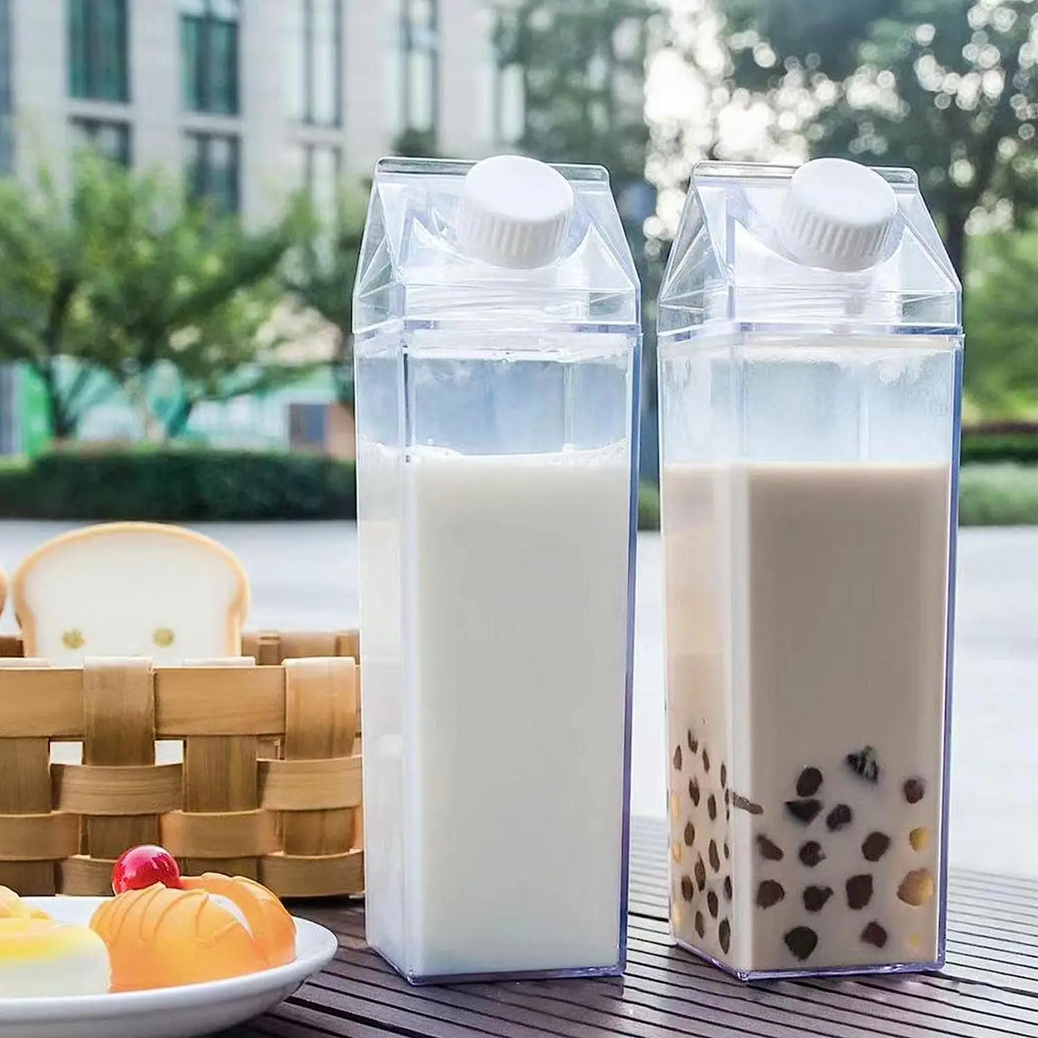 שקוף חלב תיבת בקבוק,2Pcs נייד לשימוש חוזר ברור ריבוע קרטון חלב, בקבוק מים,אטום כ 