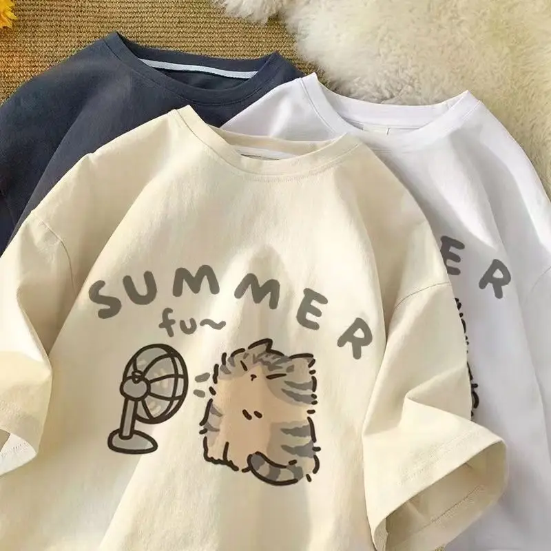 רחוב אמריקאי יצירתי מכה אוהד חתול טהור כותנה חולצת הטריקו לנשים ולגברים קיץ רגוע שרוול קצר כמה ללבוש ההגירה העליון