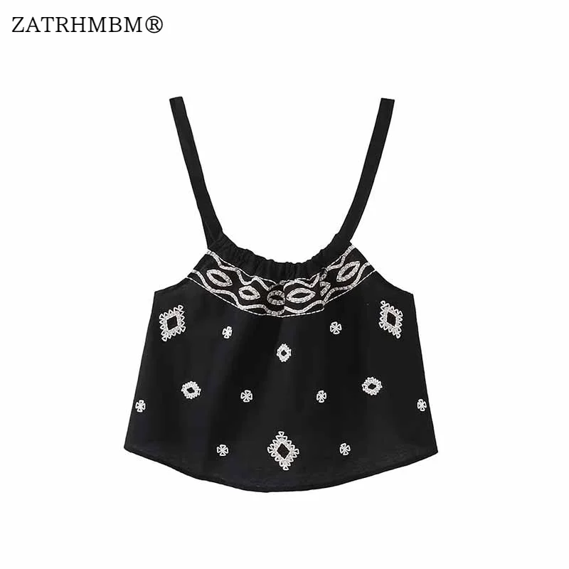 ZATRHMBM נשים 2023 קיץ אופנה חדשה רקום גופיות בציר קשת שרוולים נקבה שיק האפוד העליונים Mujer
