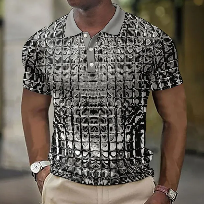 האופנה גברים של חולצות פולו הסימולציה 3d מתכת צבעוני מודפס בגדי גברים קיץ מזדמן קצר עם שרוולים רחוב מעצב חולצות Tees