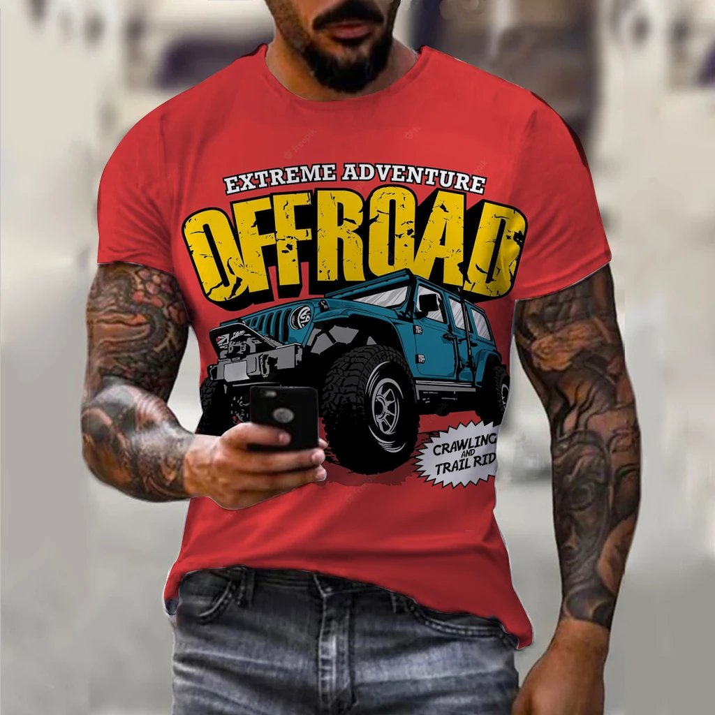 הקיץ של גברים בציר חולצות משאית מפלצת עיצוב אופנה בנים לכל היותר 3D מודפס O-צוואר מנופחים חולצה שרוול קצר אופנת רחוב