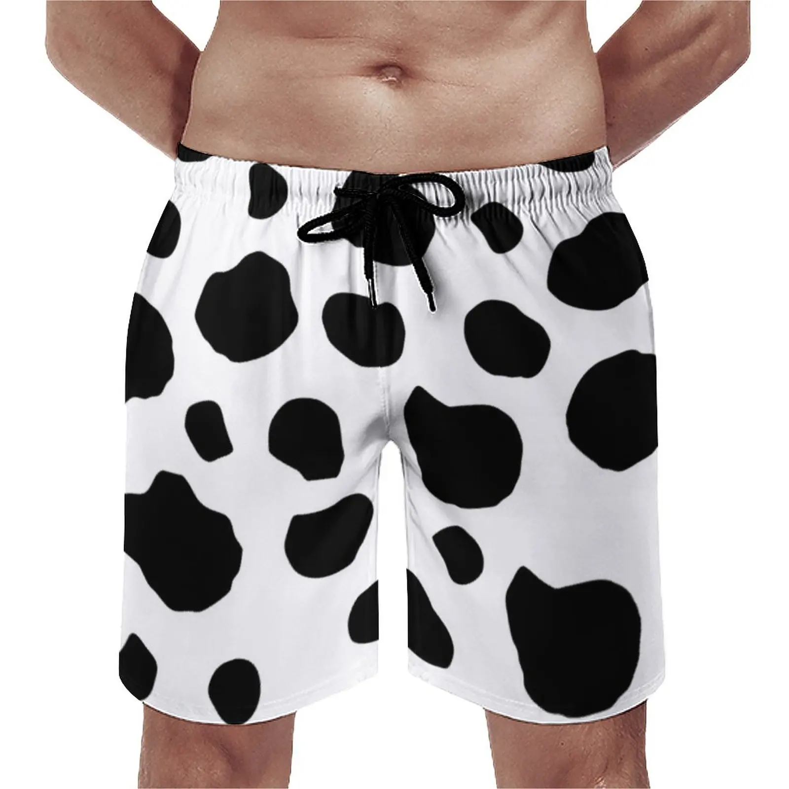לוח מכנסיים קצרים פרה הדפסה מקומות חמודים הוואי בגד ים שחור לבן בעלי חיים של גברים מהיר יבש ספורט אופנתי בתוספת גודל קצרים חוף