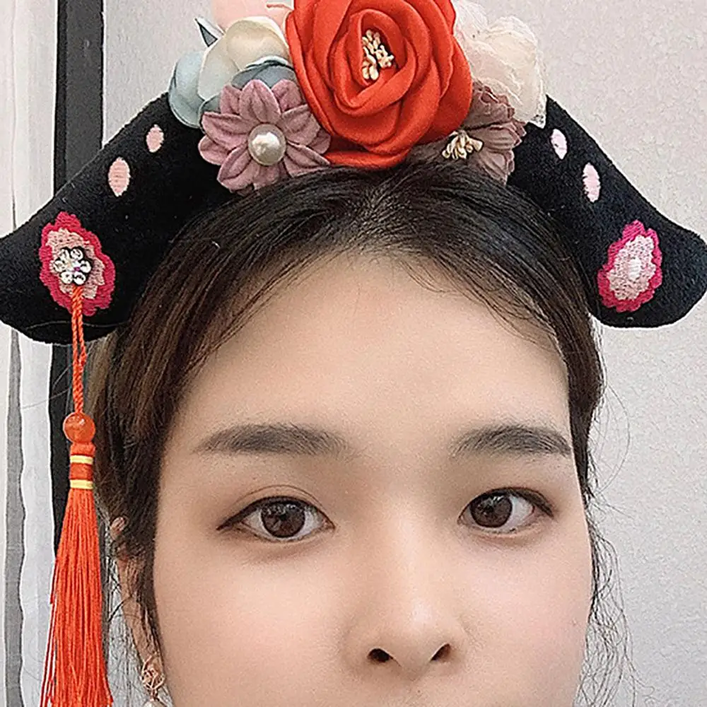 ילדה פרח ציצית שיער חישוק Cosplay הנסיכה הכובעים סינית עתיקה Hairband