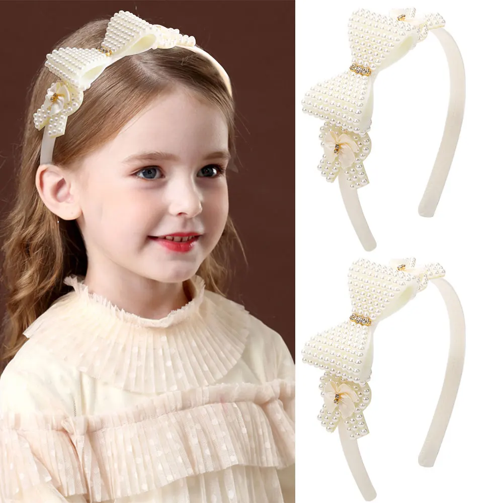 אופנה פרל Hairbands עבור בנות אלסטי פרח קשת לשיער הכובעים ילדים מתוקים שיער חישוקים בעל קישוט אביזרים לשיער
