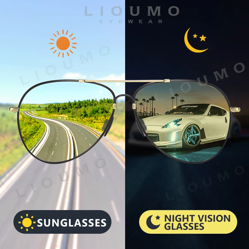 LIOUMO תעופה זיכרון מתכת משקפי שמש מקוטב גברים ראיית לילה משקפיים לנהיגה Photochromic גוגל Anti-Glare zonnebril