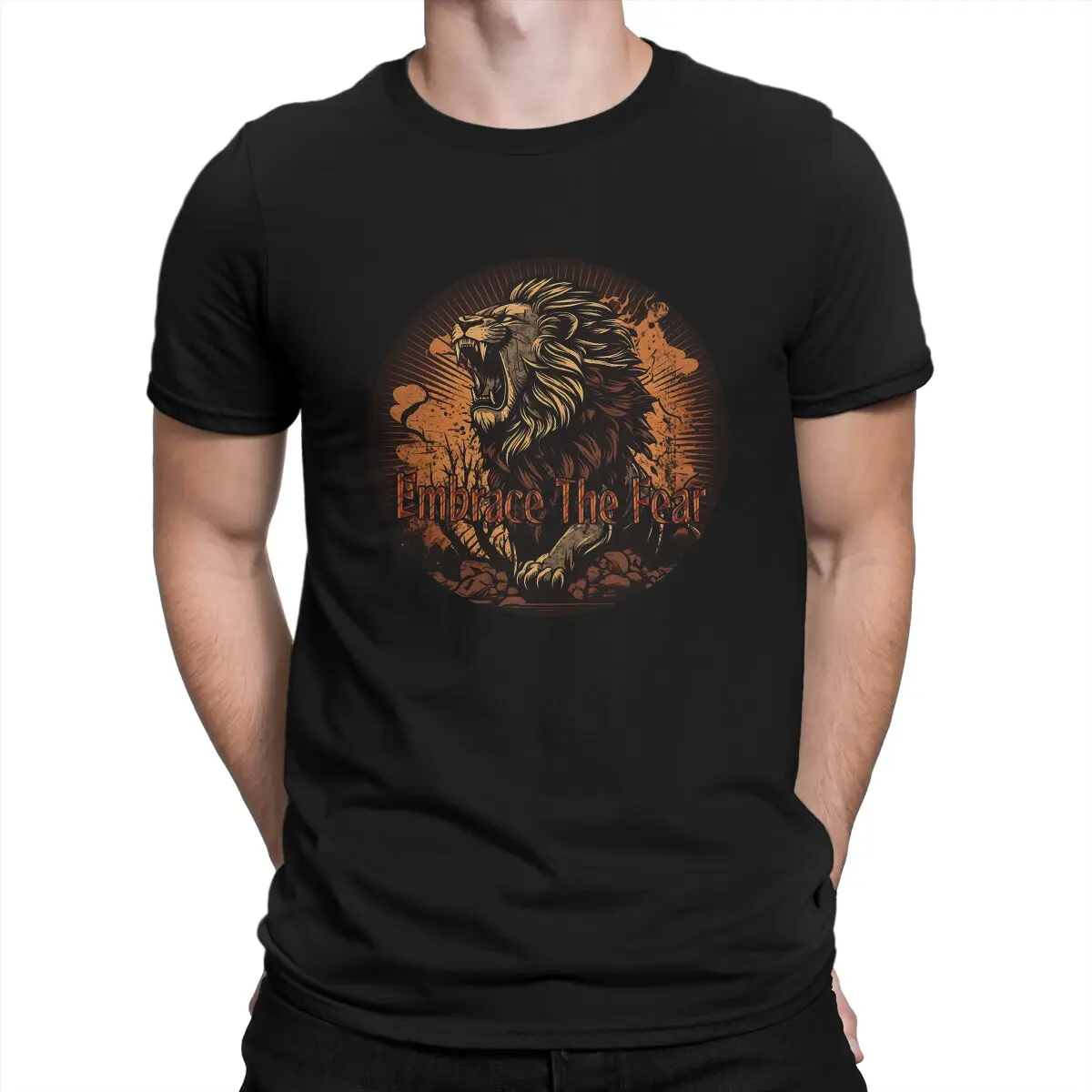 לאמץ יצירתי חולצת טי לגברים הפחד אריה צוואר עגול בסיסי חולצה מתנה ייחודית בגדים מקסימום