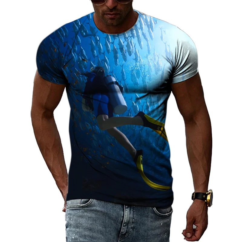קיץ פנאי נופש Aquanaut גרפי חולצות גברים אופנה מזדמן בחוץ מודפס Tees כיף חדש צוואר עגול שרוול קצר חולצות