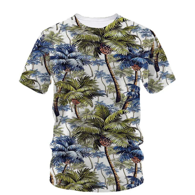 קיץ אופנה יצירתי דקל הדפסת 3d שטחי נסיעות החוף סגנון גברים חולצה שרוול קצר או צוואר רופף נוח Harajuku העליון