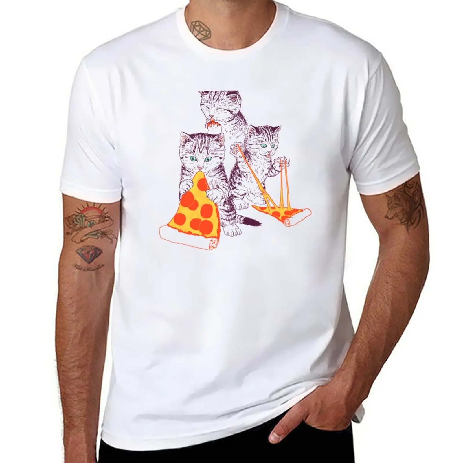 פיצה חתלתולים חולצה קיץ העליון חיה להדפיס חולצה לבנים מצחיק חולצה אדם, בגדים, בגדים לגברים