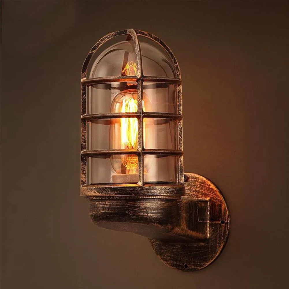 וינטג ' תעשייתי אור הקיר הכלוב שומר מנורות קיר לופט אור המודרנית מקורה תאורה מנורות קיר ברזל נחושת תאורה קפה תפאורה