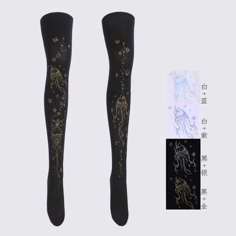 עיצוב מקורי Kawaii מדוזה נשים לוליטה גרביונים גרביונים 80D קטיפה בחורה חמודה לבן & שחור