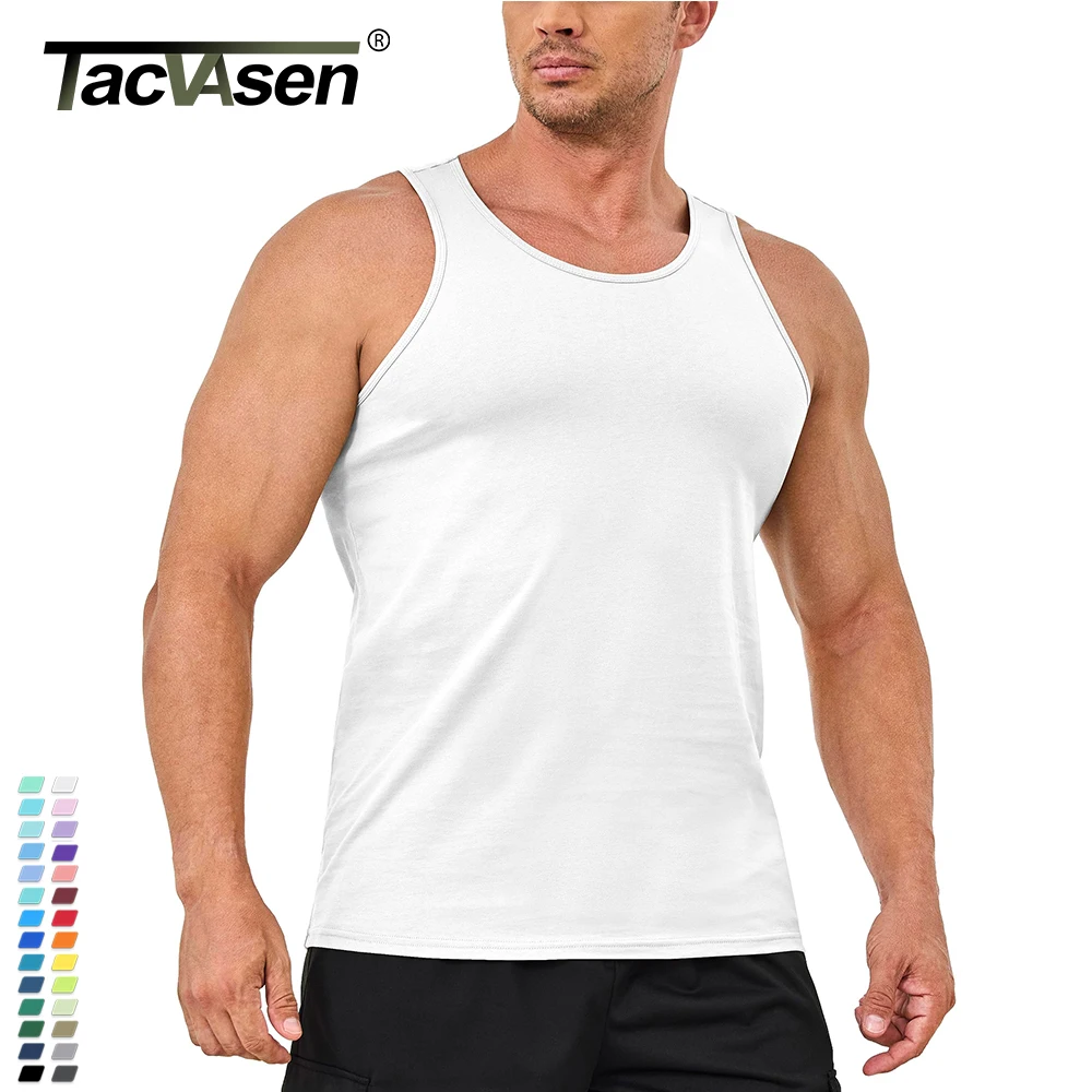 TACVASEN כותנה בסיסי גופיות Mens שרירים גופיות מכון כושר שרוולים חולצת אימון פיתוח גוף, גופיות טריקו חולצה חולצות