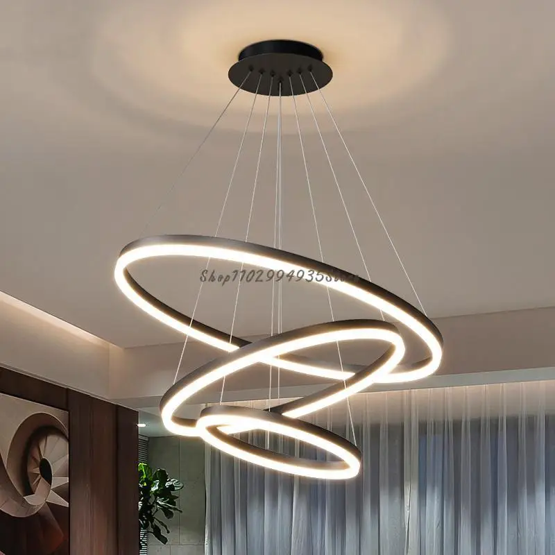 LED מודרנית נברשות מסעדה אורות תליון חי חדר האוכל המטבח, בית תאורה פנימית שחור מעגל טבעת תליון מנורות