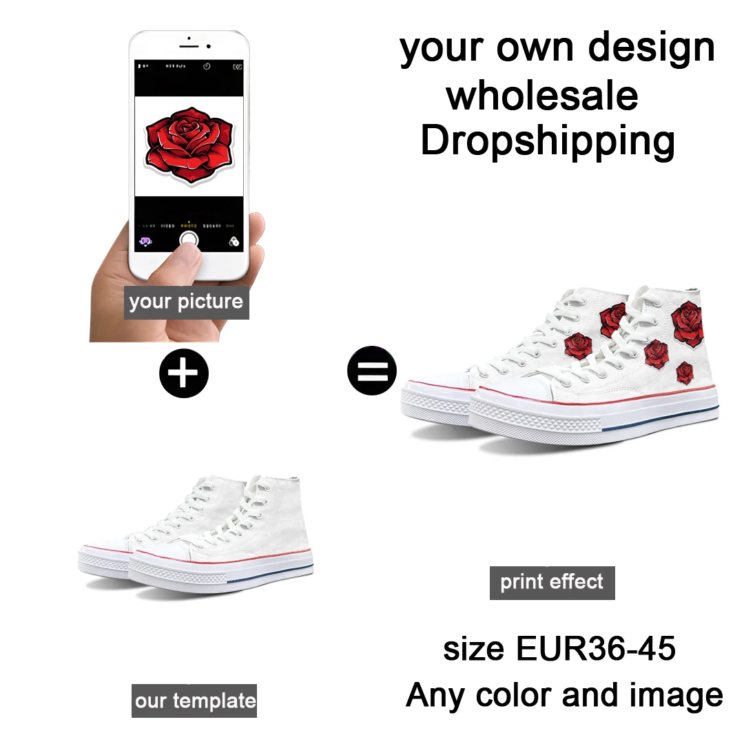 עיצוב מותאם אישית מודפס לבן נעלי בד של גברים ונשים גבוהה העליון סקייטבורד נעלי היפ הופ אישית גלגיליות