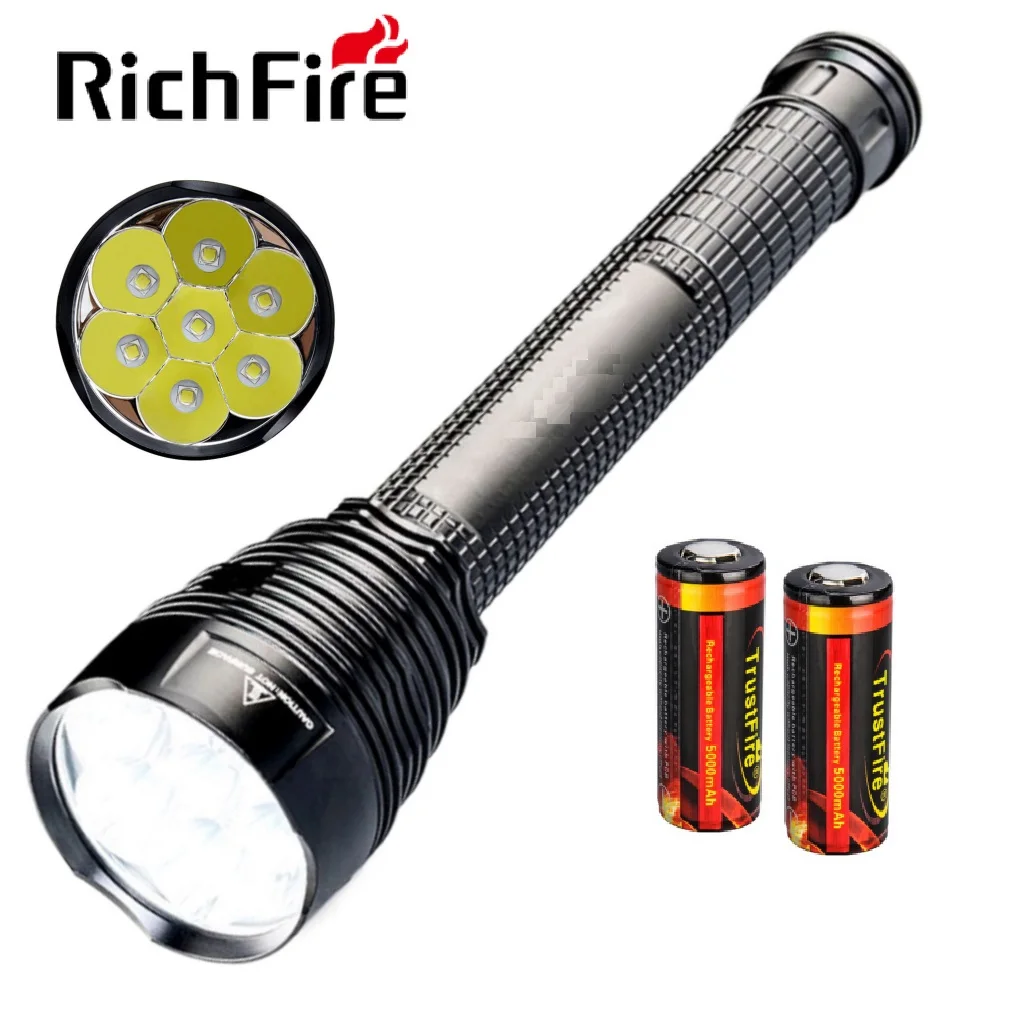 RichFire TR-J18 עוצמה טקטית פנס CREE XM-L2 8000LM 5 מצבי LED לפיד עם סיומת צינור מופעל על ידי סוללה 26650