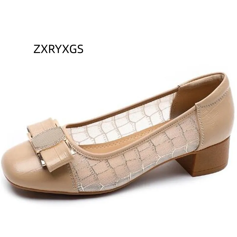 ZXRYXGS 2023 מעולה פרה רשת סנדלים נעלי האופנה האישה קשת עגול הבוהן סנדלים לנשימה נוחות באמצע עקבים נשים סנדלים