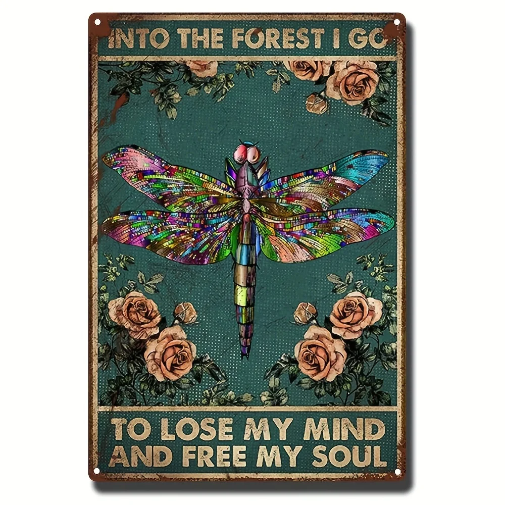 בציר שפירית שלט מתכת חרקים רטרו מפח שלטים קיר דקורטיבי לתוך היער אני הולכת לאבד את השפיות שלי, חינם הנשמה שלי