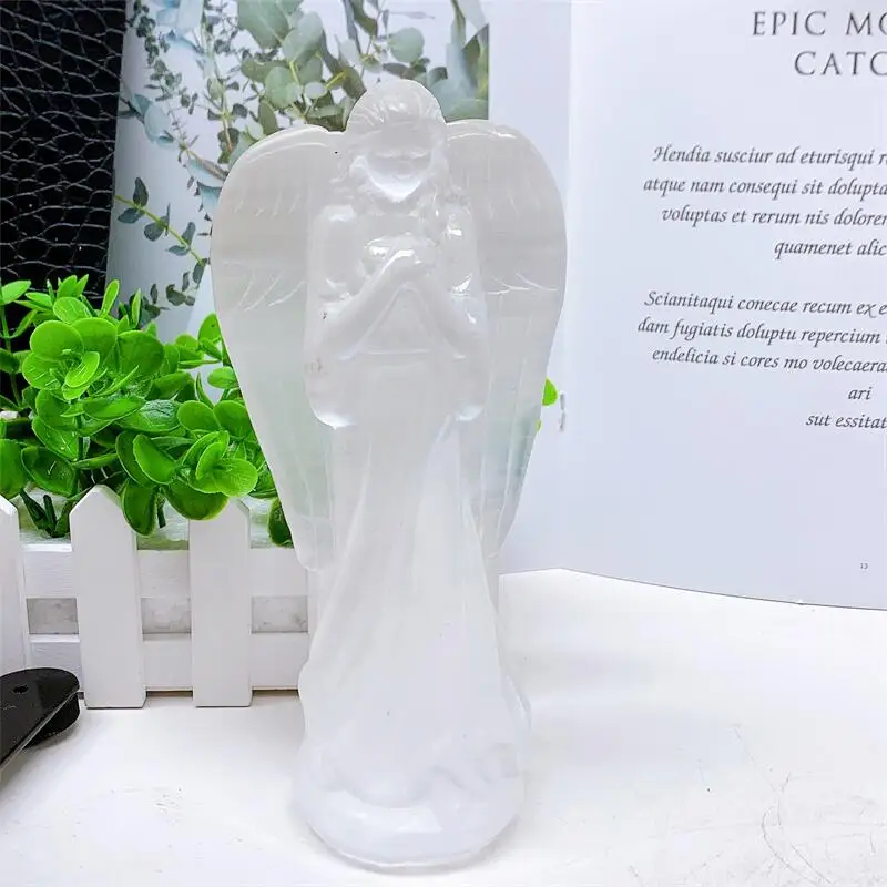 18cm טבעי Selenite אנג ' ל קריסטל גילוף אמנות ריפוי אנרגיה אבן אופנה קישוט הבית מתנת יום הולדת 1pcs