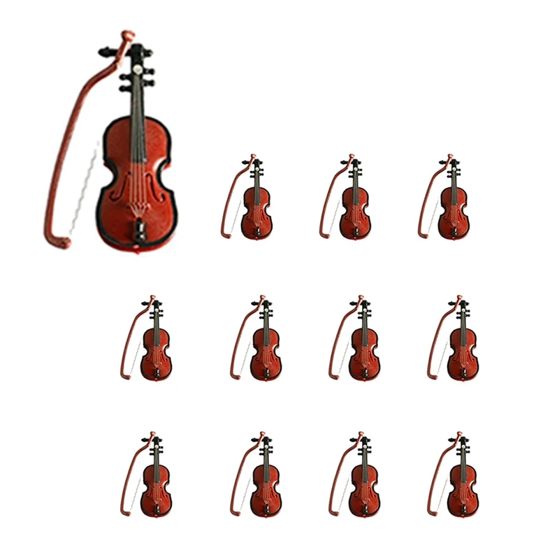 12 סטים מיני כינור חג המולד כינור מודל העבודה כלי קישוט מיני כינור קישוטים קישוטים לחג המולד