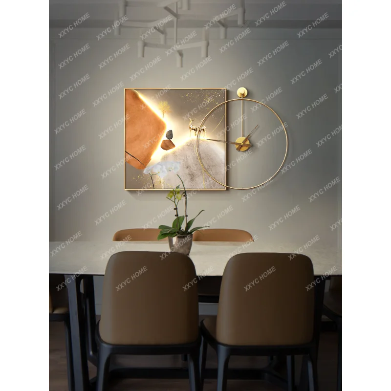 חדר האוכל קישוט קיר ציור שעון משולב Led סטריאו תלוי ציור באיכות גבוהה ציור קיר הסלון קישוט