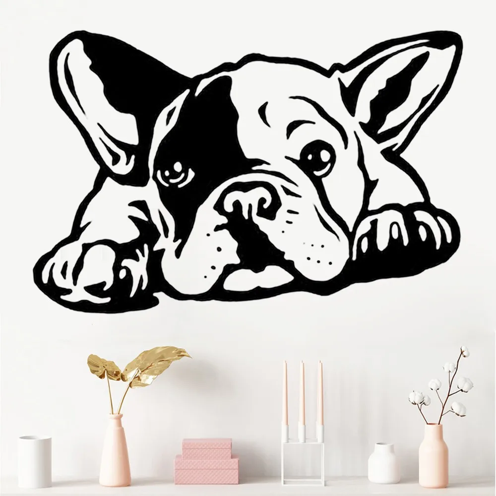 בולדוג צרפתי הכלב מדבקות קיר ויניל סלון עיצוב הבית דביק מדבקות קיר אופנה בעלי חיים טפט לחדר השינה