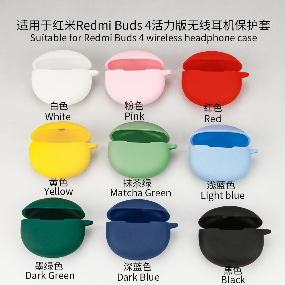 לredmi Buds4 פעיל מקרה מוצק צבע סיליקון במקרה רך עמיד הלם מקרה כיסוי מגן RedMi Buds4 פעיל לכסות עם ווים