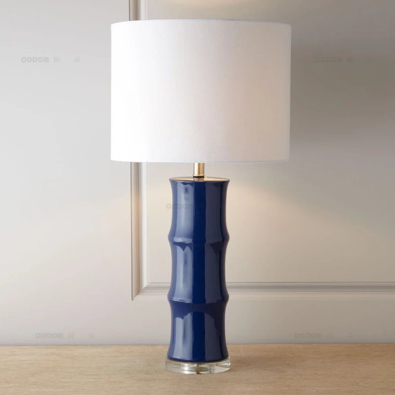 חדש קרמיקה סיני מנורת שולחן, חדר השינה ליד המיטה מנורה, כחול במבוק, מודרני, מינימליסטי אישיות