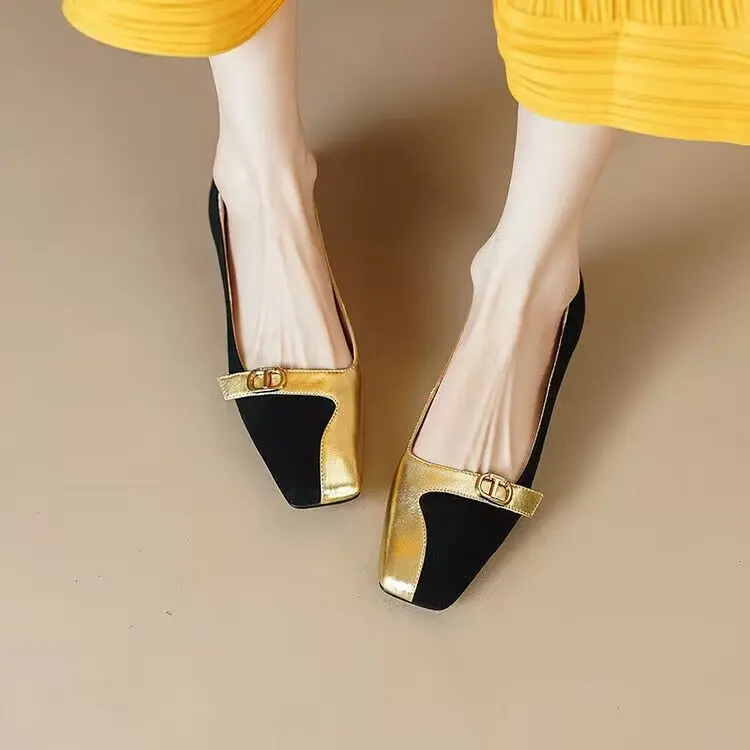 עיצוב טלאים אופנה נמוך עקבים נעלי נשים אלגנטיות נעליים 2023 משרד ראש מרובע נעליים מזדמנים פשוט ונוח