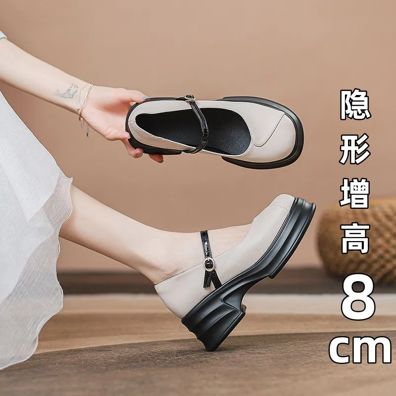 צרפתי מרי ג ' יין נעליים של נשים 2023 האביב והסתיו חדש בלעדי עבה עבה העקב גבוה העקב Matsuke קטן נעלי עור