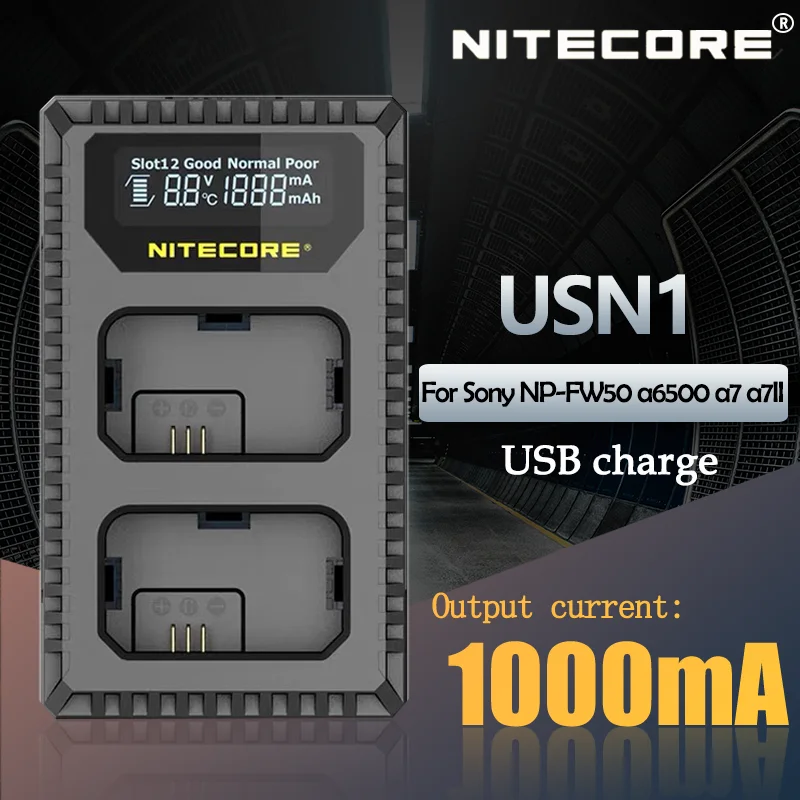 Nitecore USN1 כפול חריץ USB מהר תשלום נסיעות מצלמה מטען עבור Sony NP-FW50 סוללות a6500 a7 a7II a7R a7R2 a7s a6300 a7m2