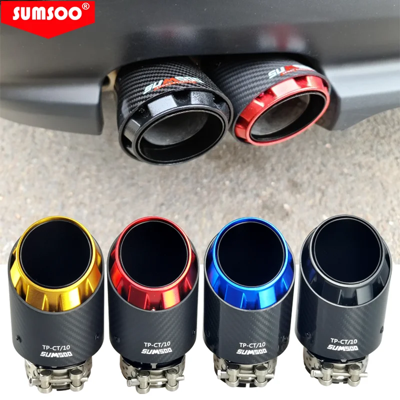 SUMSOO מקורי עיצוב חדש הסגנון מגניב 3 שכבות סיבי פחמן + balck אל חלד רכב שונה פליטה טיפ silenciador קוצ ' ה