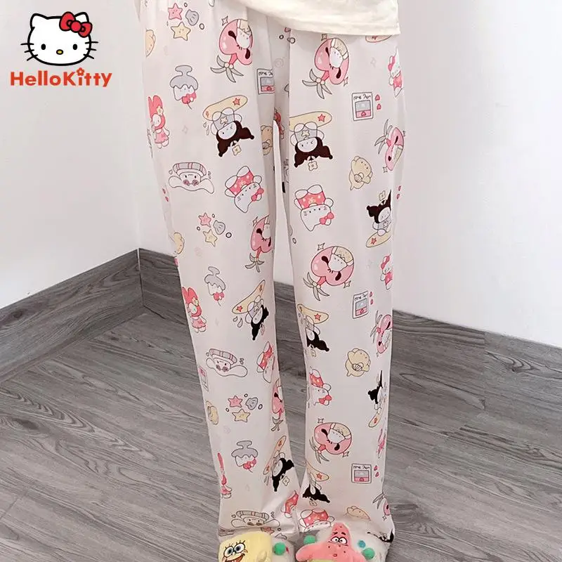 הלו קיטי Mymelody Kuromi הדפס מכנסי פיג ' מה קריקטורה אנימה מכנסיים תלמיד הליכה שאיפה הקיץ משוחרר הביתה מכנסיים בנות מתנה