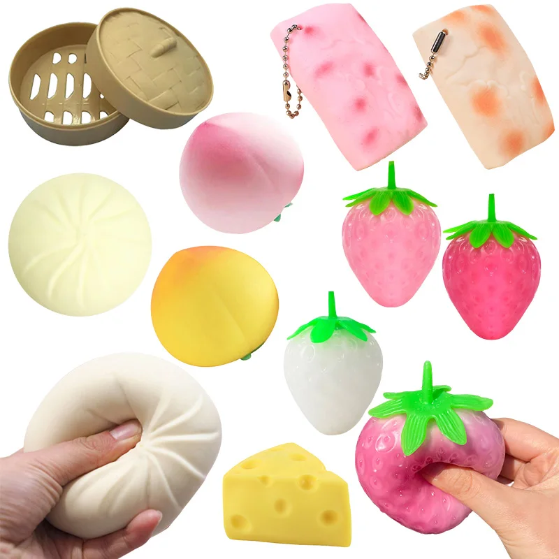 יצירתי מזון Squishies לסחוט צעצועים אפרסק, תות, פתח כדור ריבאונד איטי הלחץ החפץ גבינה באן אנטי כדור הלחץ