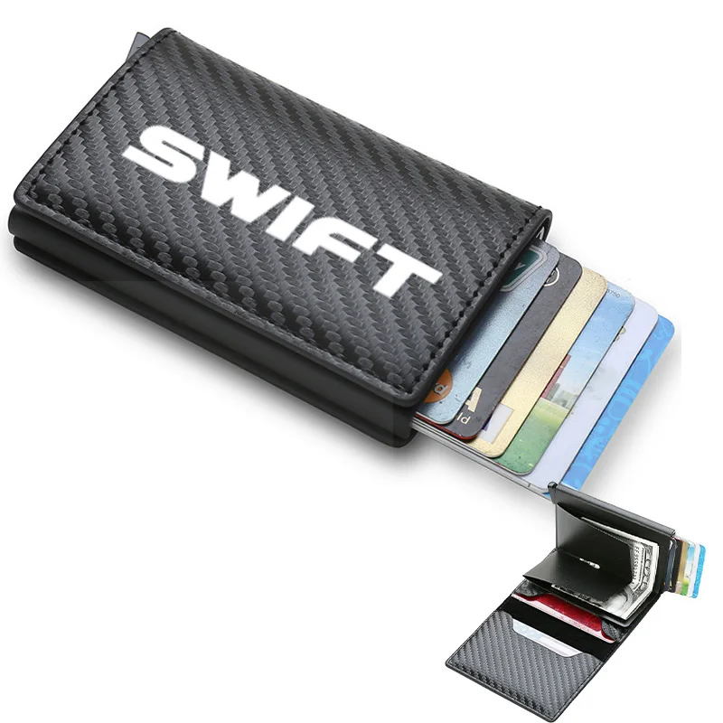 סיבי פחמן בעל כרטיס ארנק גברים נשים RFID עור סלים מיני הארנק עבור סוזוקי סוויפט אביזרי רכב