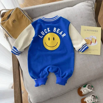 2023 אופנה תינוק שרק נולד ילד רומפר שרוול ארוך בודד עם חזה מכתב הדפסה חיוך חליפת טרנינג תלבושות סתיו בגדים