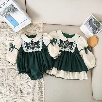 2023 בציר רקמה שמלת בייבי בנות ילדים לוליטה מסוגנן בוטיק שמלות + Bodysuits הילד אחות תאומה התאמת הלבוש