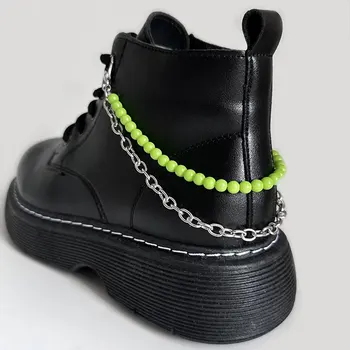 2PCS נירוסטה צבע ירוק חרוזים שכבה כפולה אבזמי נעליים קישוט פאנק מרטין מגפי בד נעליים אביזרים תכשיטים