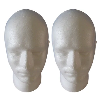 2X זכר הפאה תצוגה לקוסמטיקה בובת הראש לעמוד מודל קצף לבן.