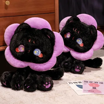 30cm קריקטורה חמוד רך ממולאים בעלי חיים חתול שראשו לובש פרח כובעים, בובות קטיפה Kawaii צבעוני חתול צעצועים פסטיבל העיצוב