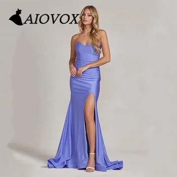 AIOVOX V-צוואר קו A-שמלה לנשף שיפון עטוף גבוה-נמוך שולי שמלת ערב קפלים רצועות ספגטי Vestidos דה נוצ ' ה לנשים