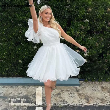 Aixiangsha לבן כתף אחת קפלים טול השמלה vestidos דה נוצ ' ה מסיבה 2023 שמלה בהזמנה אישית
