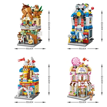 Creative City Street View מיני בלוק מטורף ממתקים מתוק חנות חנות צעצועי משחק בניית חדר לבנים צעצועים חינוכיים לילדים מתנות