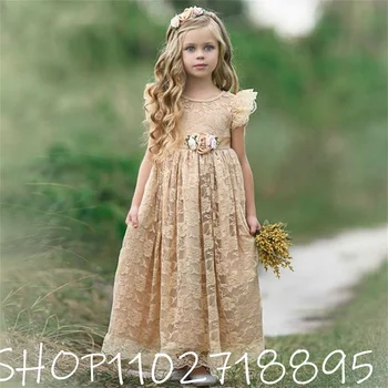 Gardenwed תחרה שנהב אלין פרח ילדה שמלות ילדים פרח קשת, לבנות ויפות קודש שמלת טול אפליקציות תחרה, רקמה הנשף Dres