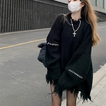 Gidyq נשים אופנה לסרוג את הסוודר סתיו קוריאנית מזדמן ציצית חופשי שרוול ארוך מגשר נקבה אופנת רחוב מתאימים קט