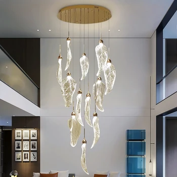 Led מודרנית נברשת עבור מדרגות לובי זהב הוביל תלוי גוף תאורה עלים עיצוב הסלון למסדרון עיצוב הבית זמן מנורות