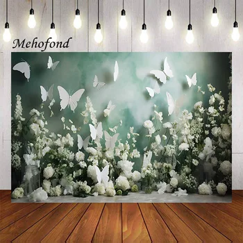 Mehofond צילום רקע בציר מרקם קיר לבן פרפר פרחים ילדה יום הולדת דיוקן עיצוב רקע צילום סטודיו